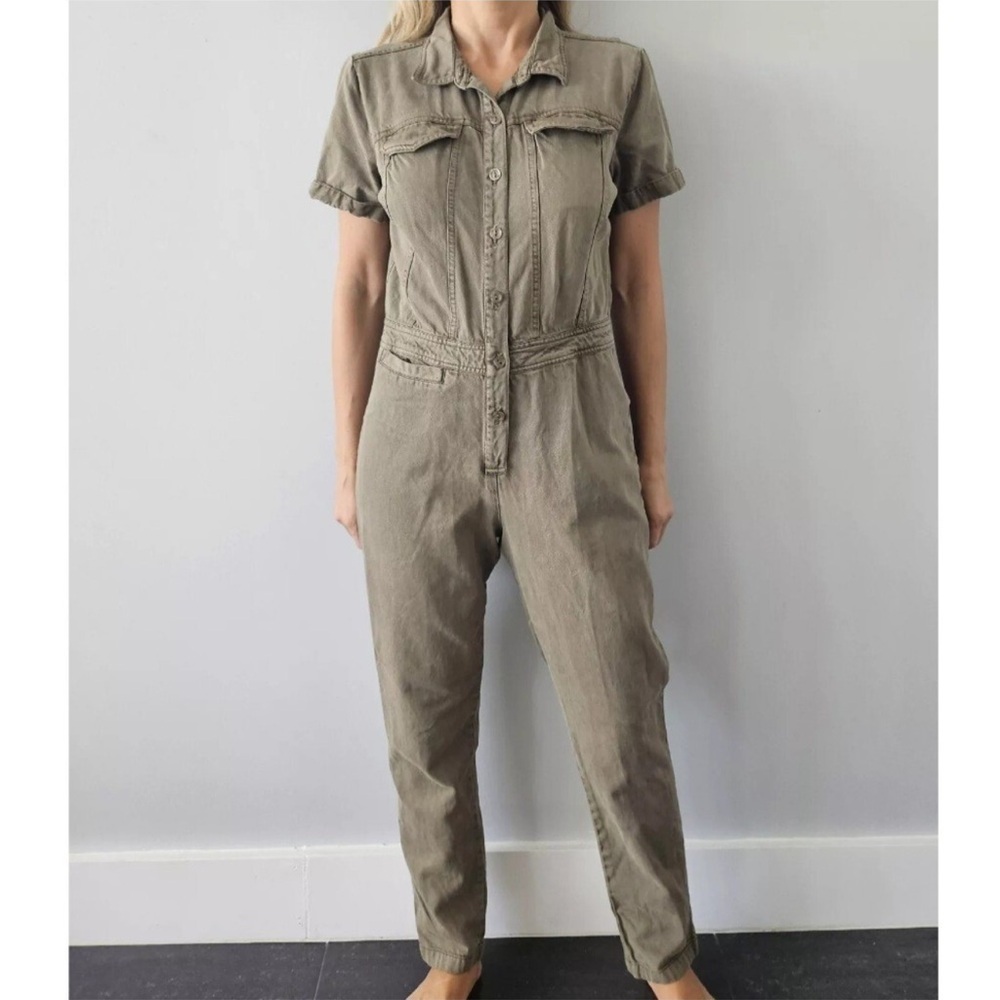 Young Fabulous & Broke Army Green Utility Button Front Short Sleeve Jumpsuit S